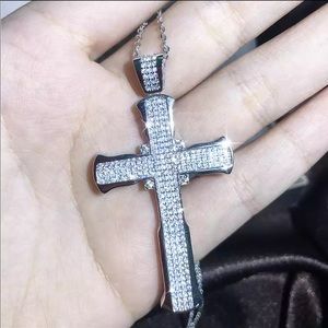 New Luxury 925 Silver Cross Men Women Diamond Necklace